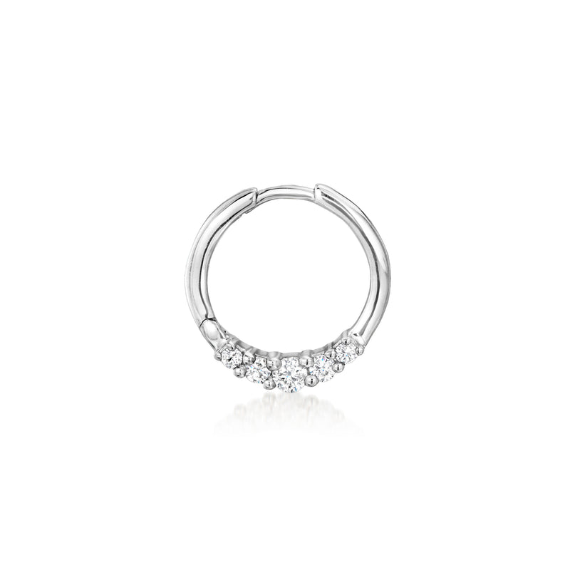 Sterling silver clicker hoop earring with pavé diamonds on the lower front