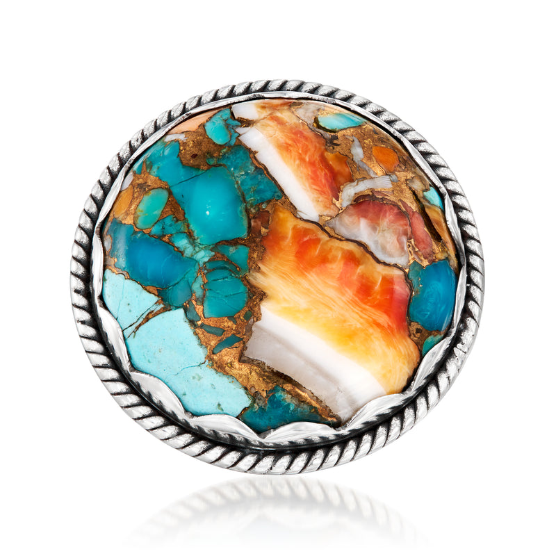 Round turquoise inlay sterling silver ring with braided bezel