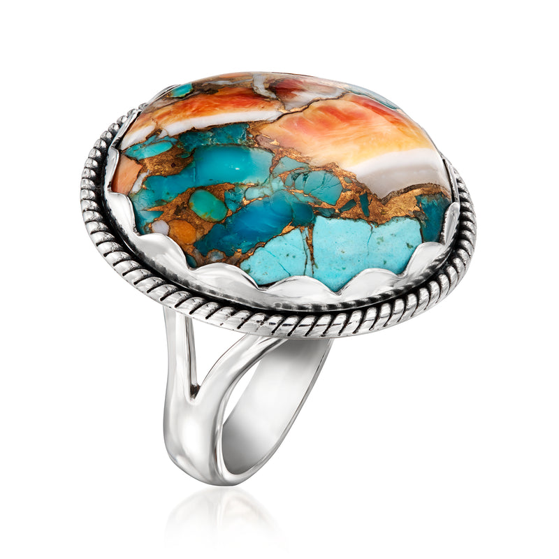 Round turquoise inlay sterling silver ring, open shank with braided bezel