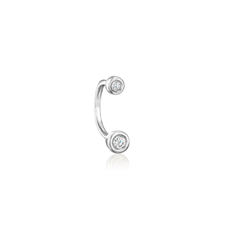 Sterling silver U-hoop earrings with two bezel-set round diamonds per hoop