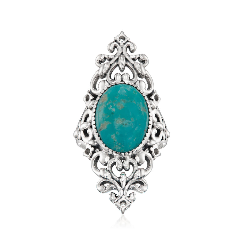Sterling silver filigree ring with oval turquoise cabochon