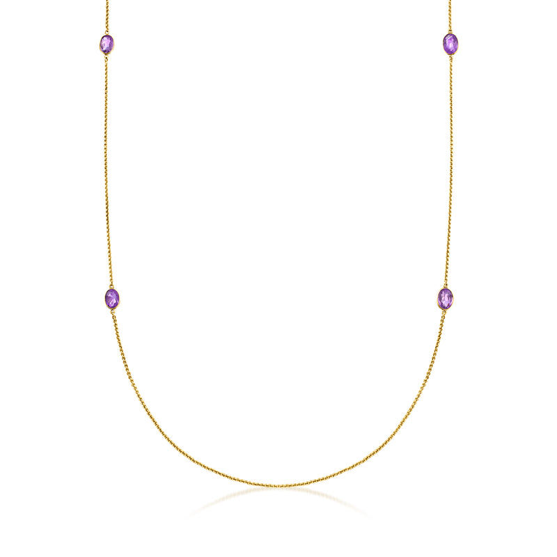 Amethyst station necklace with 18kt yellow gold chain and purple gemstone stations