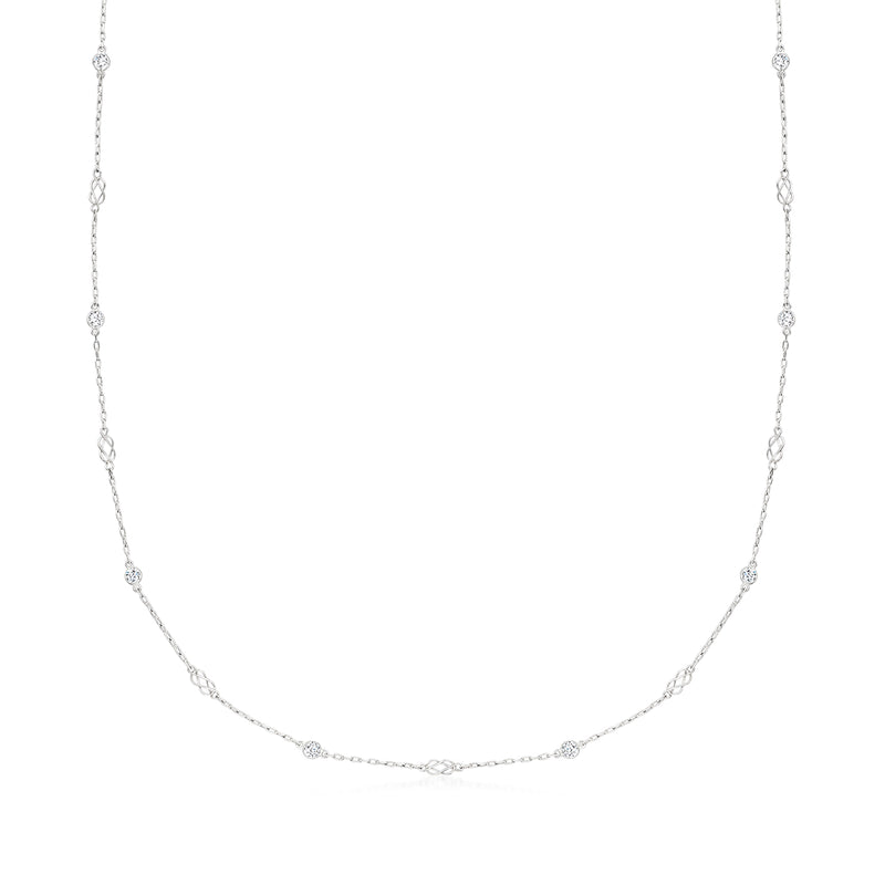 Platinum diamond station necklace with round chain and small round diamond stations