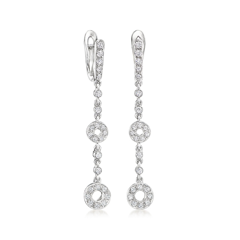 14kt white gold diamond drop earrings with three dangling round clusters and hoop links