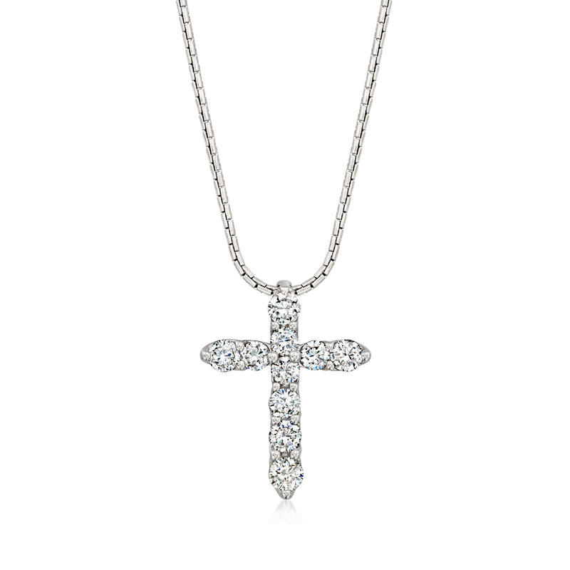 Platinum diamond cross pendant necklace with box chain