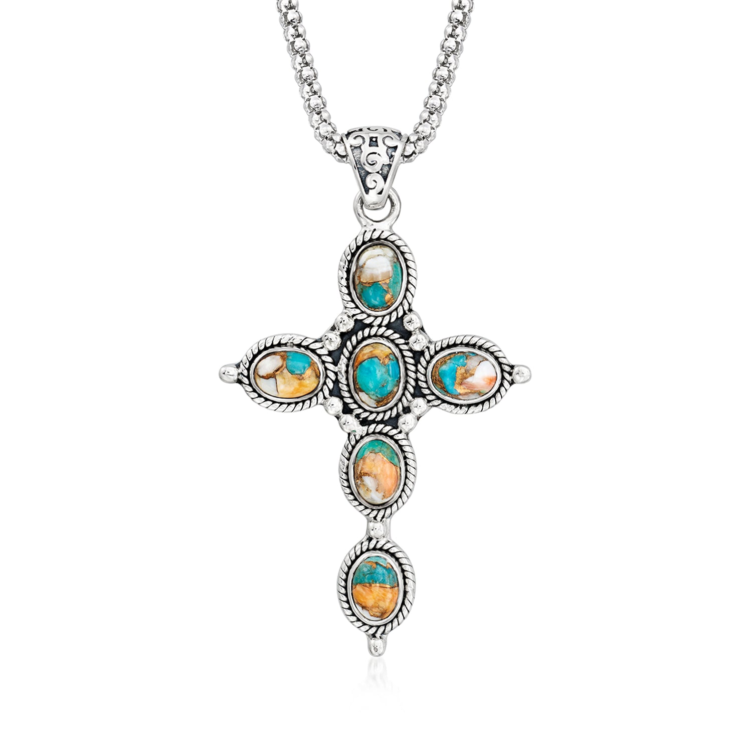 Turquoise Cross Pendant Necklace in Sterling Silver