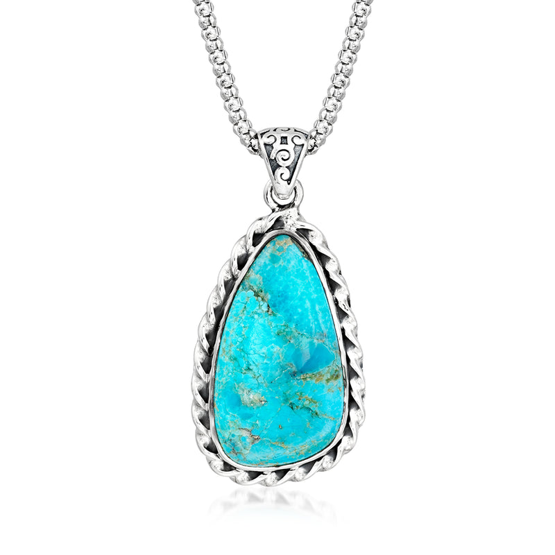 Sterling silver teardrop turquoise pendant necklace, teardrop stone in silver frame