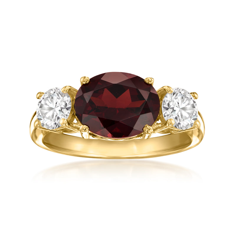 18kt gold over sterling garnet and lab-grown diamond ring with round side stones
