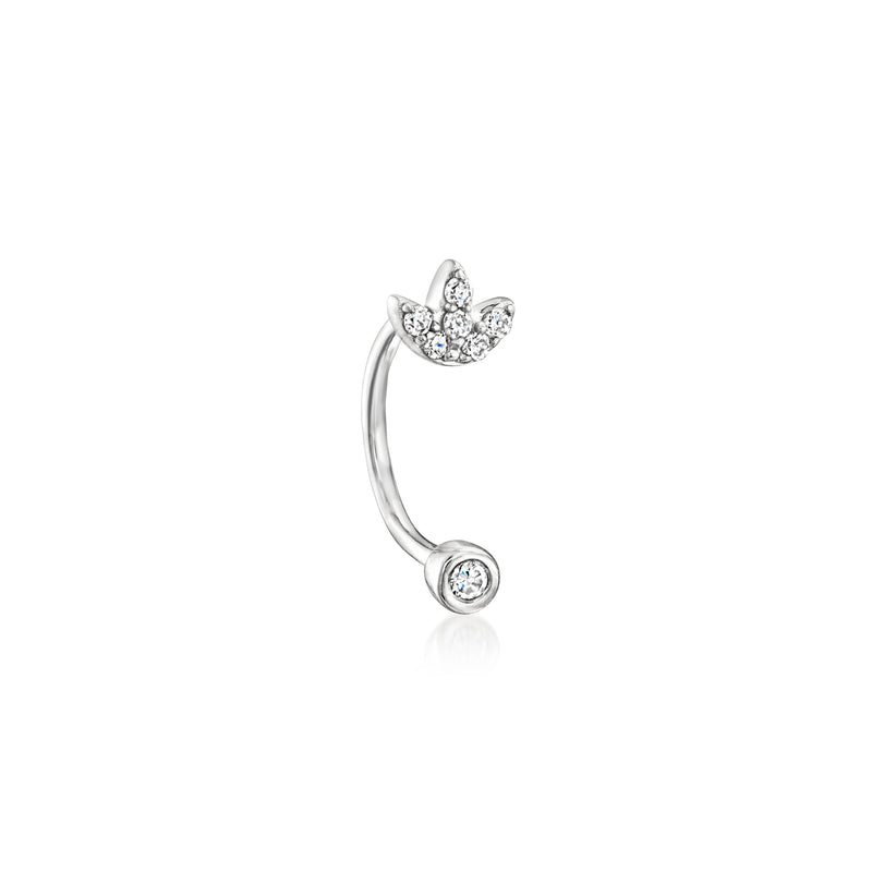 Sterling silver U-hoop earring with diamond-flower top and round gemstone drop