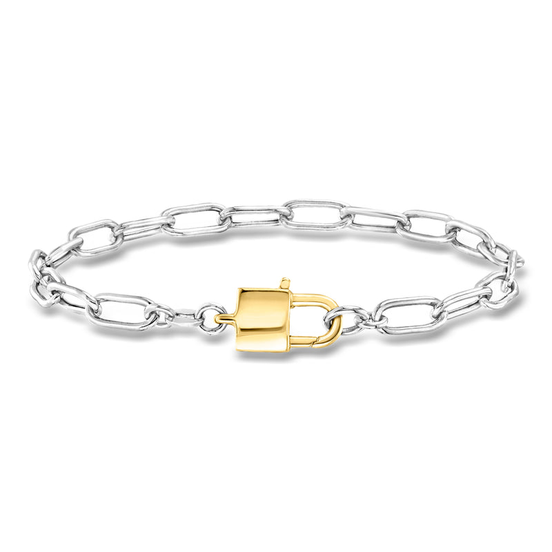 Sterling silver link bracelet with gold over sterling padlock clasp