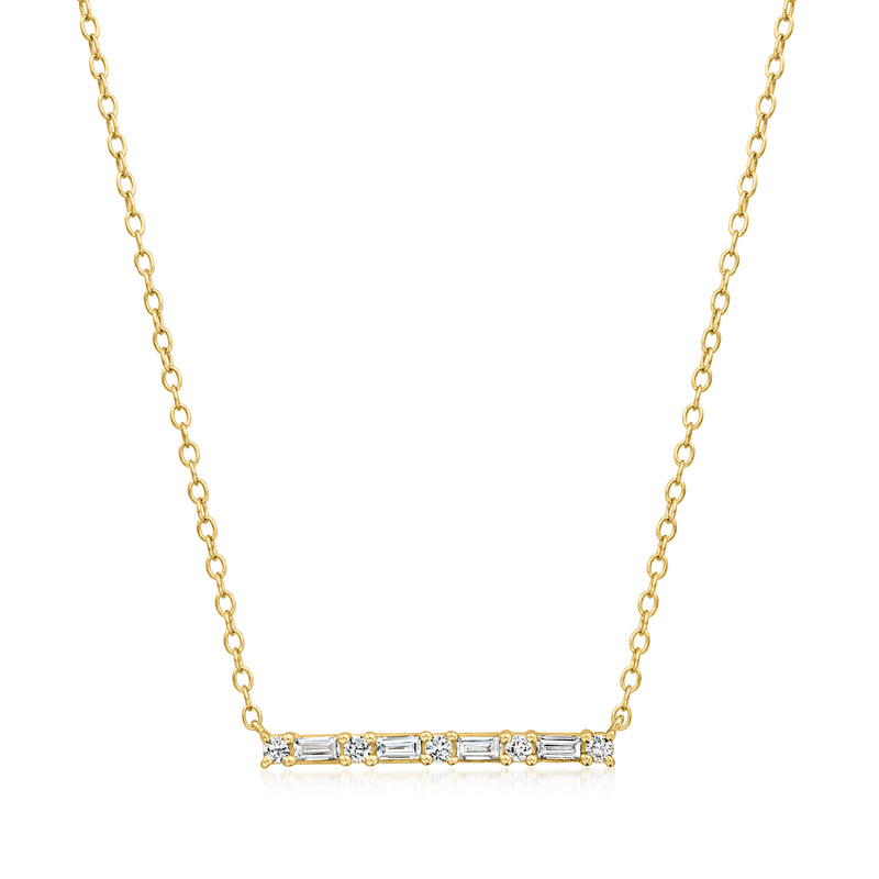 18kt gold over sterling diamond bar necklace with round and baguette stones