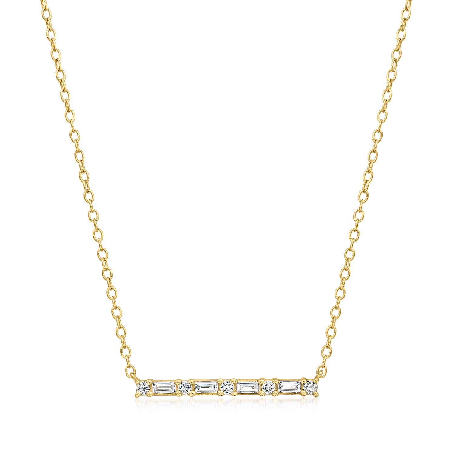 .25 ct. t.w. Round and Baguette Lab Grown Diamond Bar Necklace in 18kt Gold Over Sterling