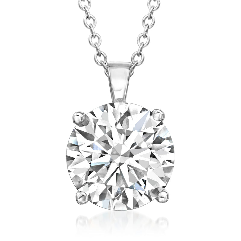 Round diamond solitaire pendant necklace in 14kt white gold with prong-set stone