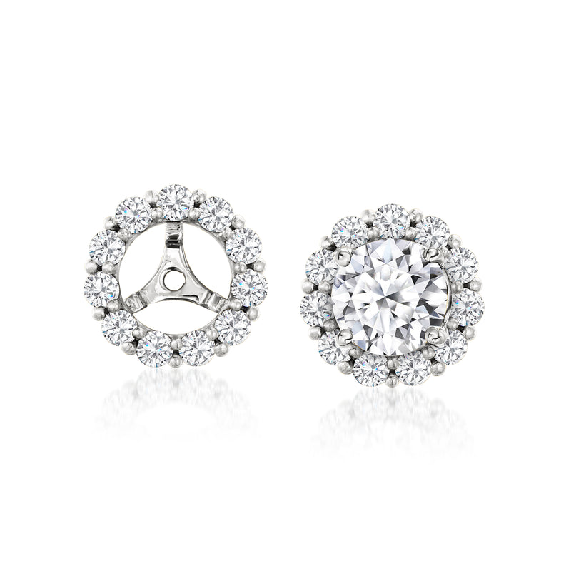 14kt white gold diamond earring jacket with circular halo and open center
