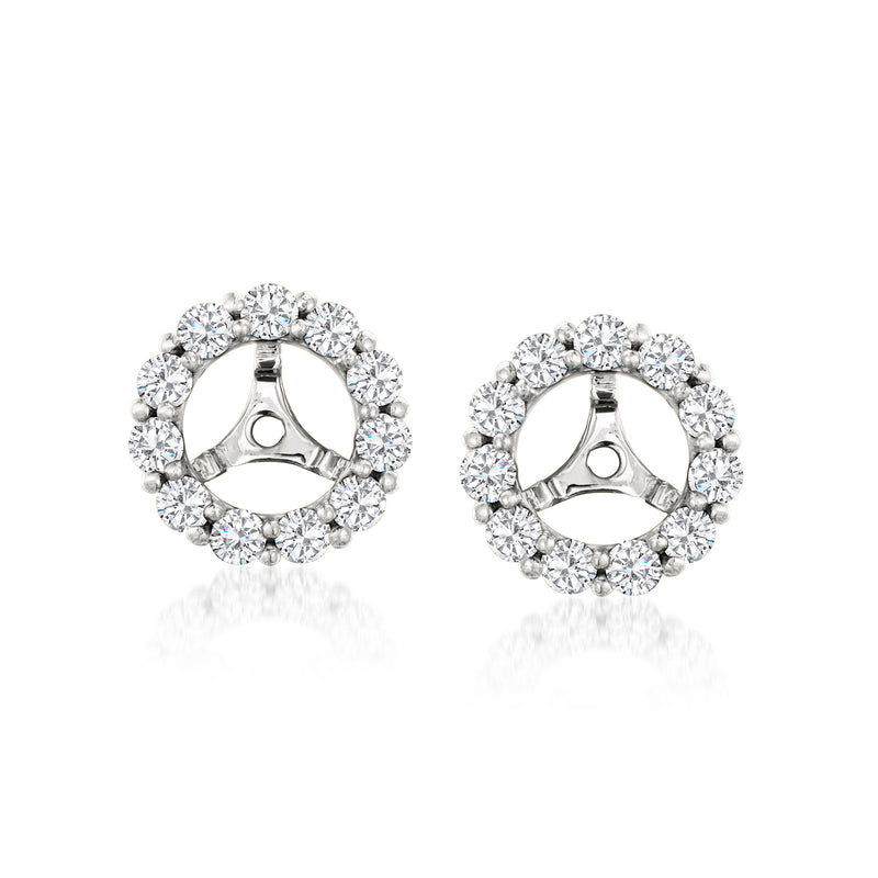 14kt white gold diamond earring jacket, circular halo with open back view