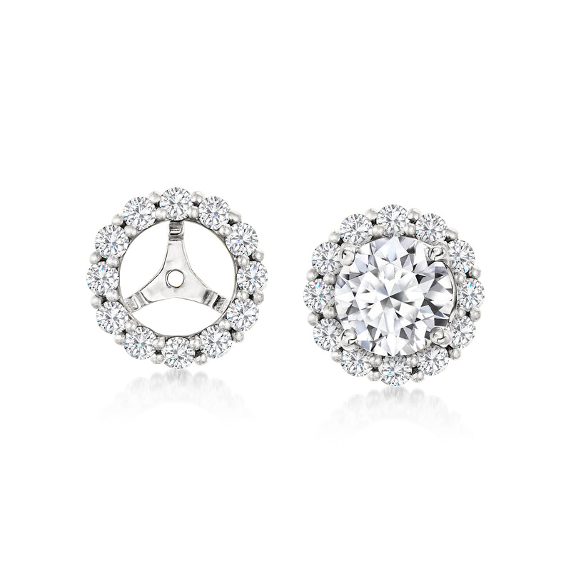 Diamond earring jacket pair in 14kt white gold with halo of round lab-grown stones.