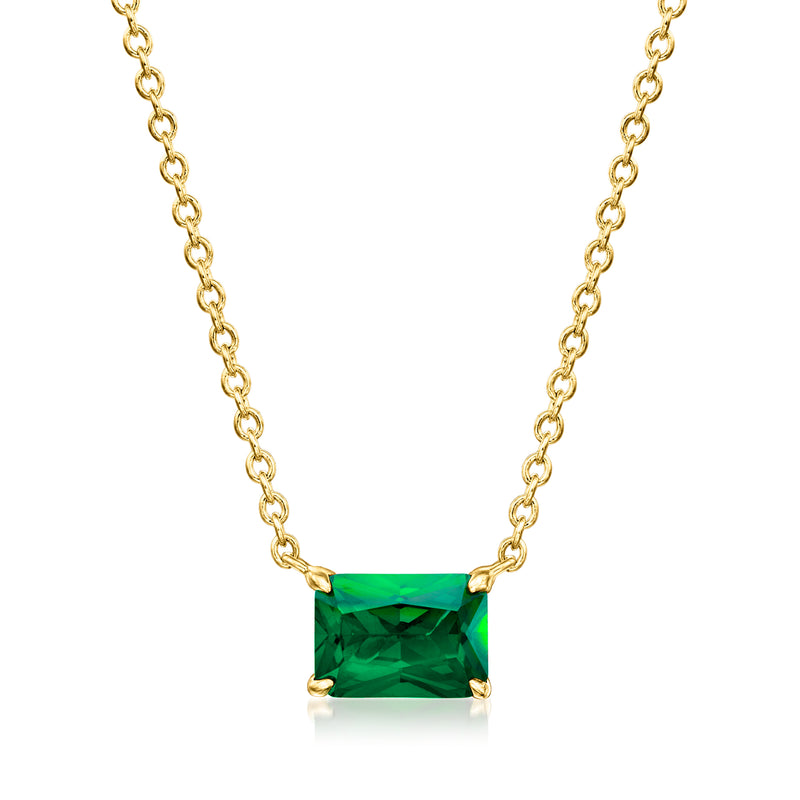 18kt gold vermeil necklace with emerald-cut green lab-grown gemstone pendant