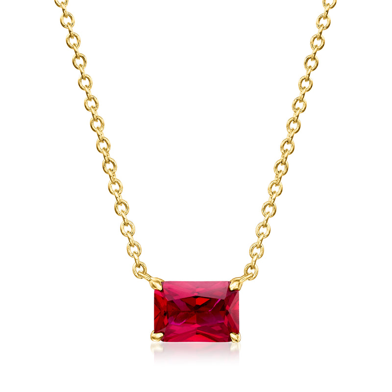 18kt gold vermeil ruby pendant necklace with square faceted lab-grown stone