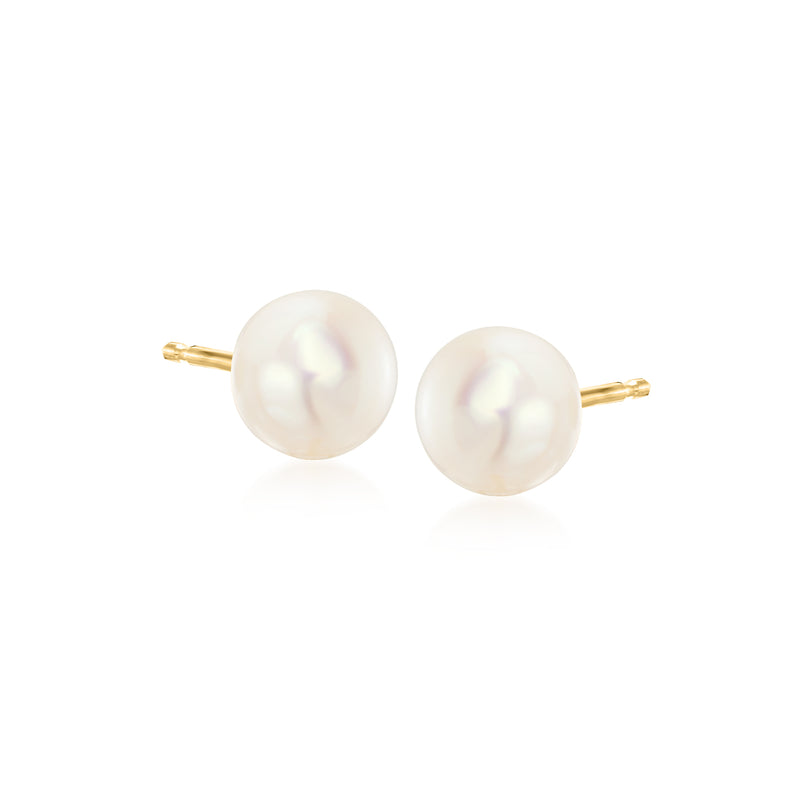 18kt yellow gold stud earrings with round white cultured pearls