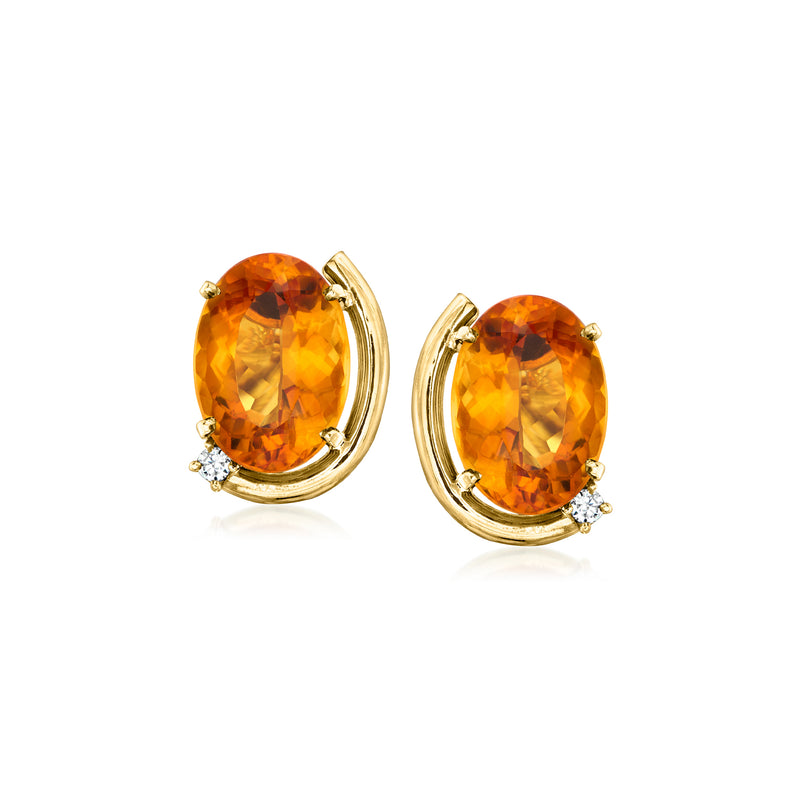 Oval citrine clip-on earrings in 18kt yellow gold with diamond accents, orange gemstone