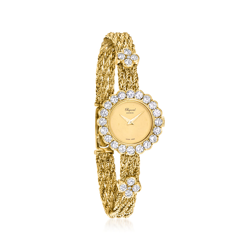 Women's yellow gold round dial diamond bezel wristwatch, braided bracelet