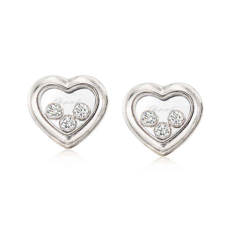 Chopard heart diamond stud earrings in 18kt white gold, post back, round stones