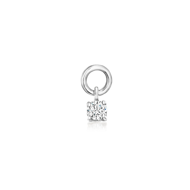 Sterling silver circle hoop charm with a round diamond pendant