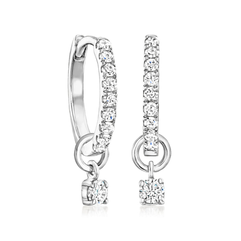 Sterling silver hoop charms with pavé diamonds and dangling diamond drops