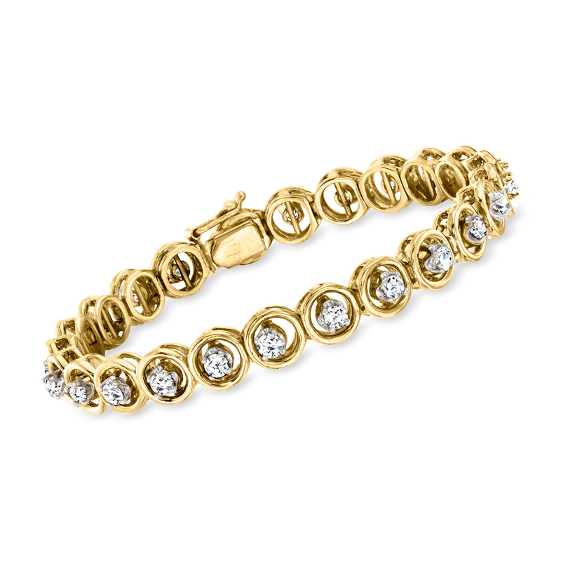 14kt yellow gold circle-link diamond bracelet with round bezel-set stones