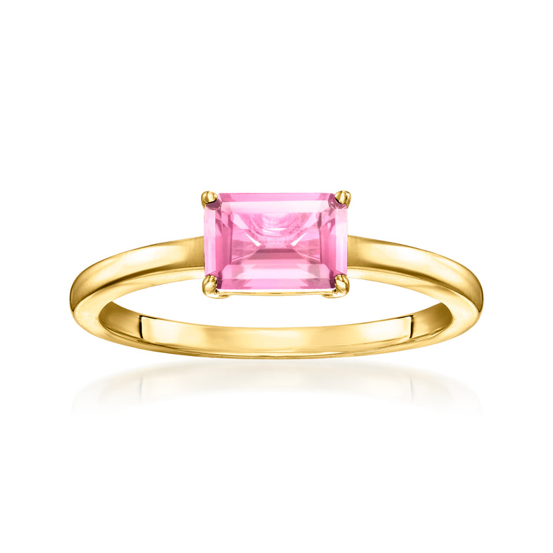 Gold vermeil ring with emerald-cut pink sapphire and four-prong setting