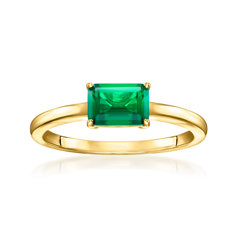 18kt gold vermeil ring with emerald-cut green lab-grown gemstone