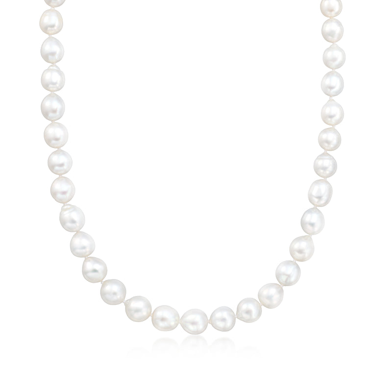 Cultured South Sea pearl necklace with round white pearls, single-strand bead design
