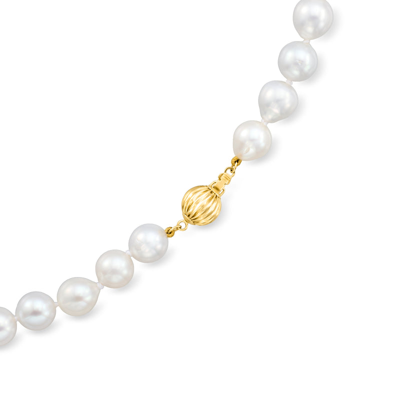 Cultured South Sea pearl necklace with 14kt yellow gold clasp and round white pearls