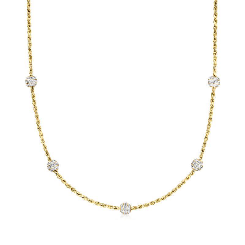 Charles Garnier gold-tone CZ ball station necklace with three round stone stations