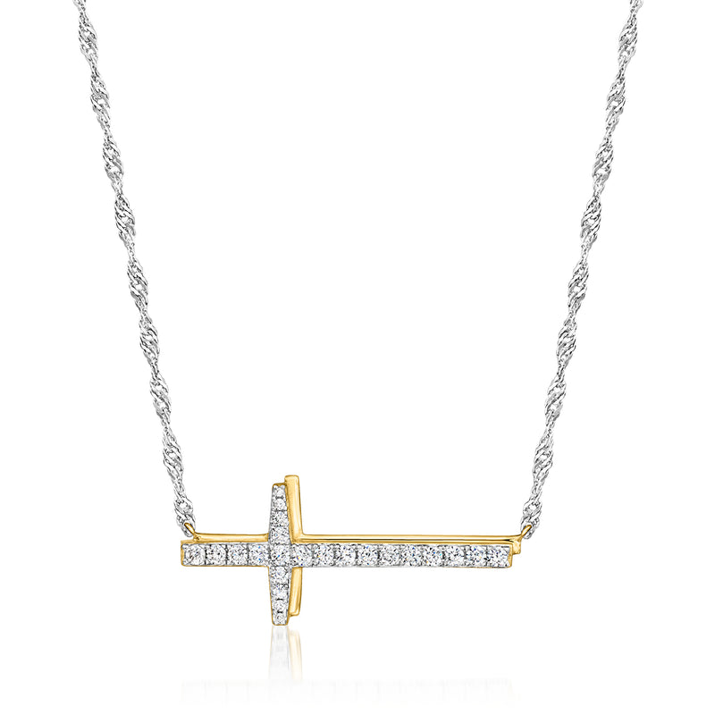 Sterling silver cross necklace with gold over silver accents and CZ stones