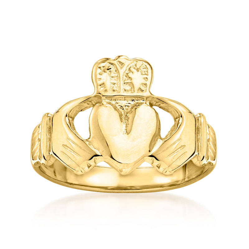 Vintage 14kt yellow gold Claddagh ring with heart, crown, and hands motif