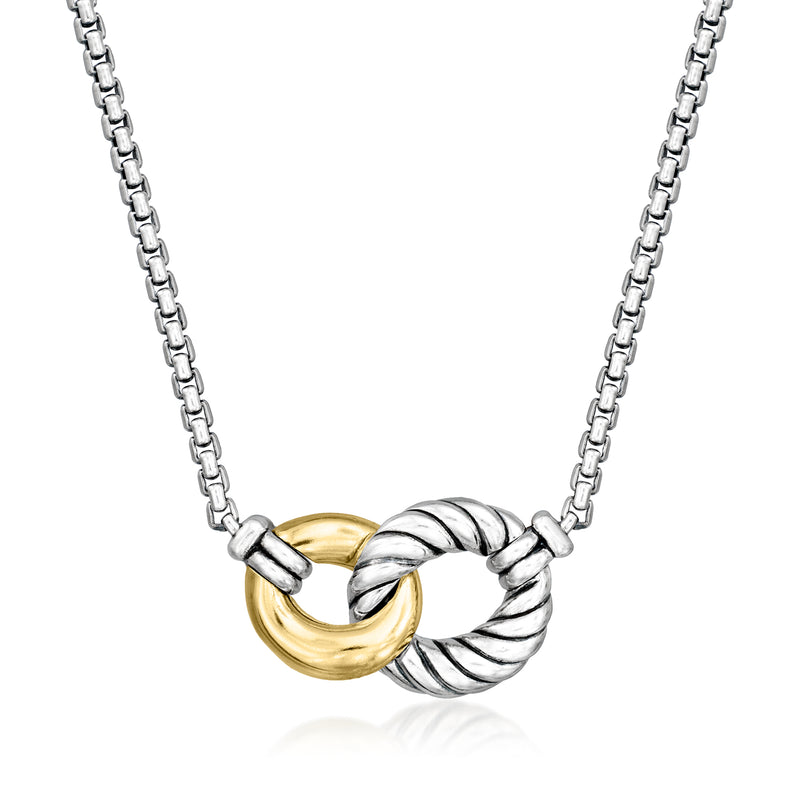 David Yurman double-circle necklace, sterling silver with 18kt yellow gold loops