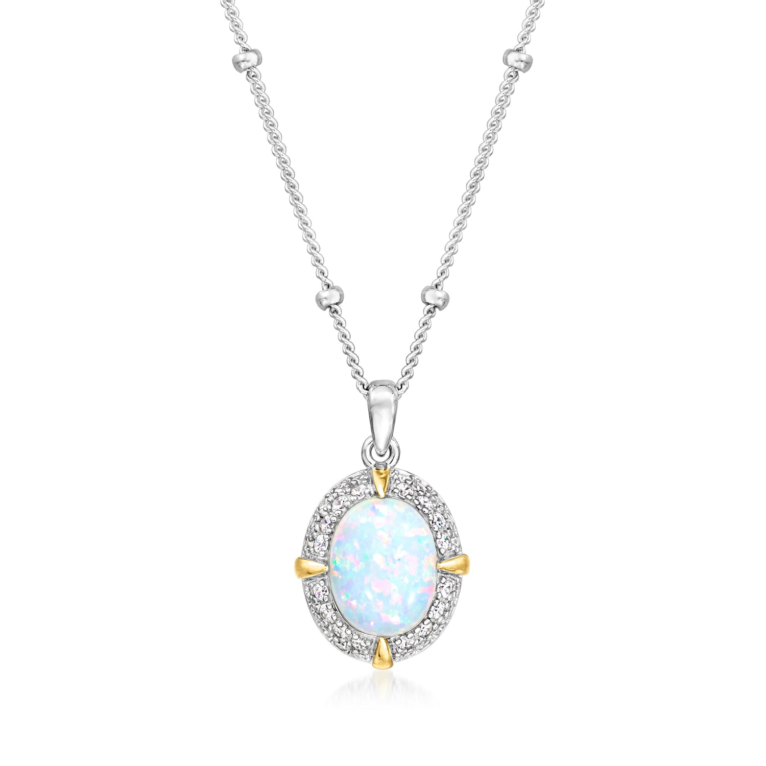 Charles Garnier "L'Opal" Lab Grown Opal Pendant Necklace with .30 ct. t.w. CZs in Sterling Silver and 18kt Gold Over Sterling