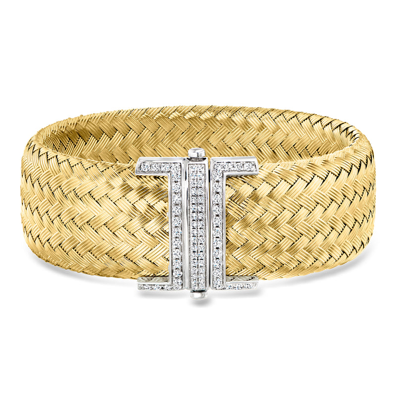 Charles Garnier Aurora wide gold-tone woven cuff bracelet with CZ center clasp