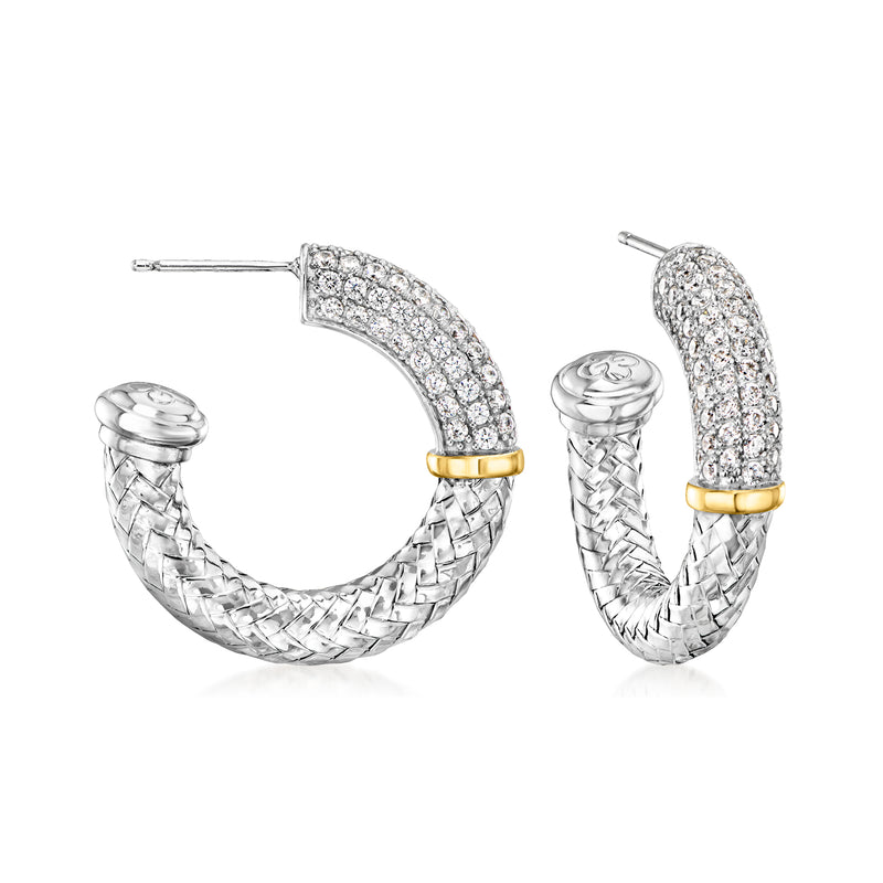 Charles Garnier CZ C-hoop earrings in sterling silver with gold accents