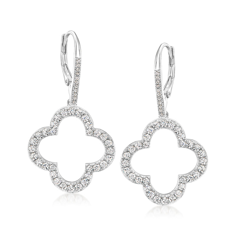 Charles Garnier sterling silver CZ clover drop leverback earrings