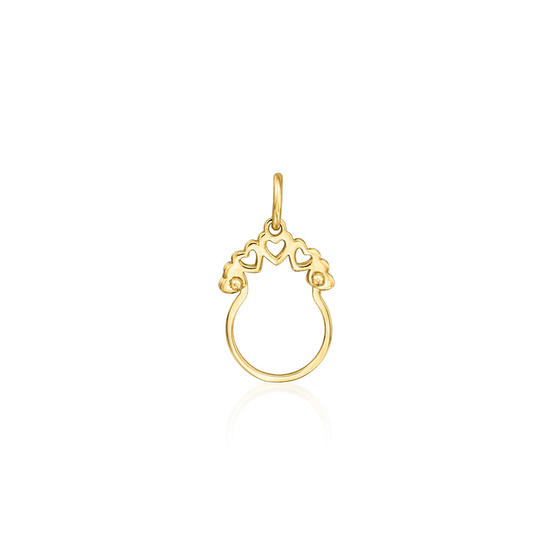 14kt yellow gold heart-cutout charm holder pendant with loop bail, front view