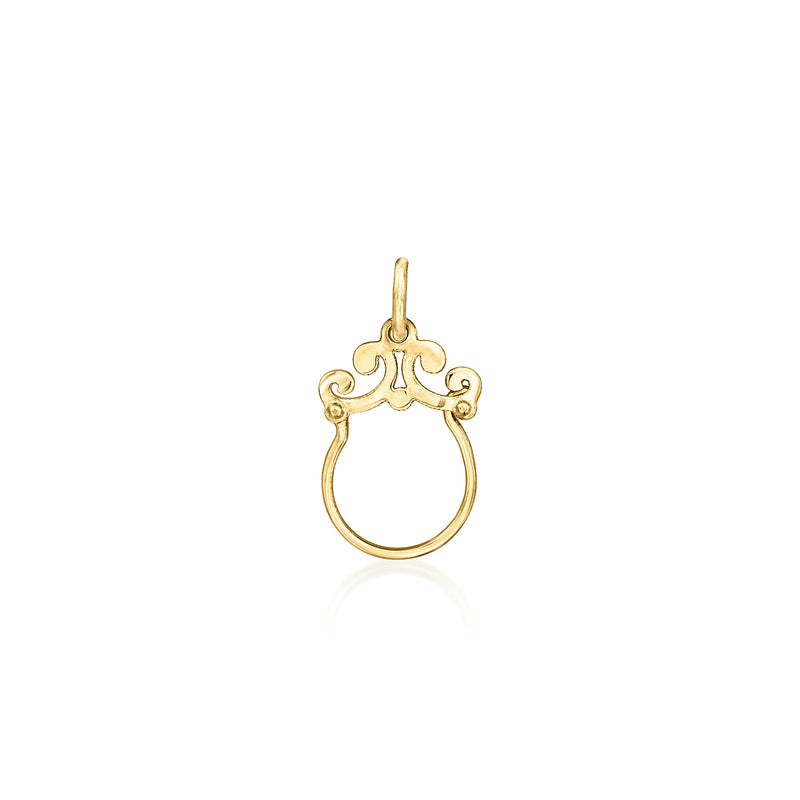 14kt yellow gold charm holder pendant with scrolled top and ring loop