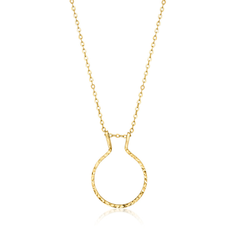 Yellow gold cable-chain necklace with teardrop loop charm pendant