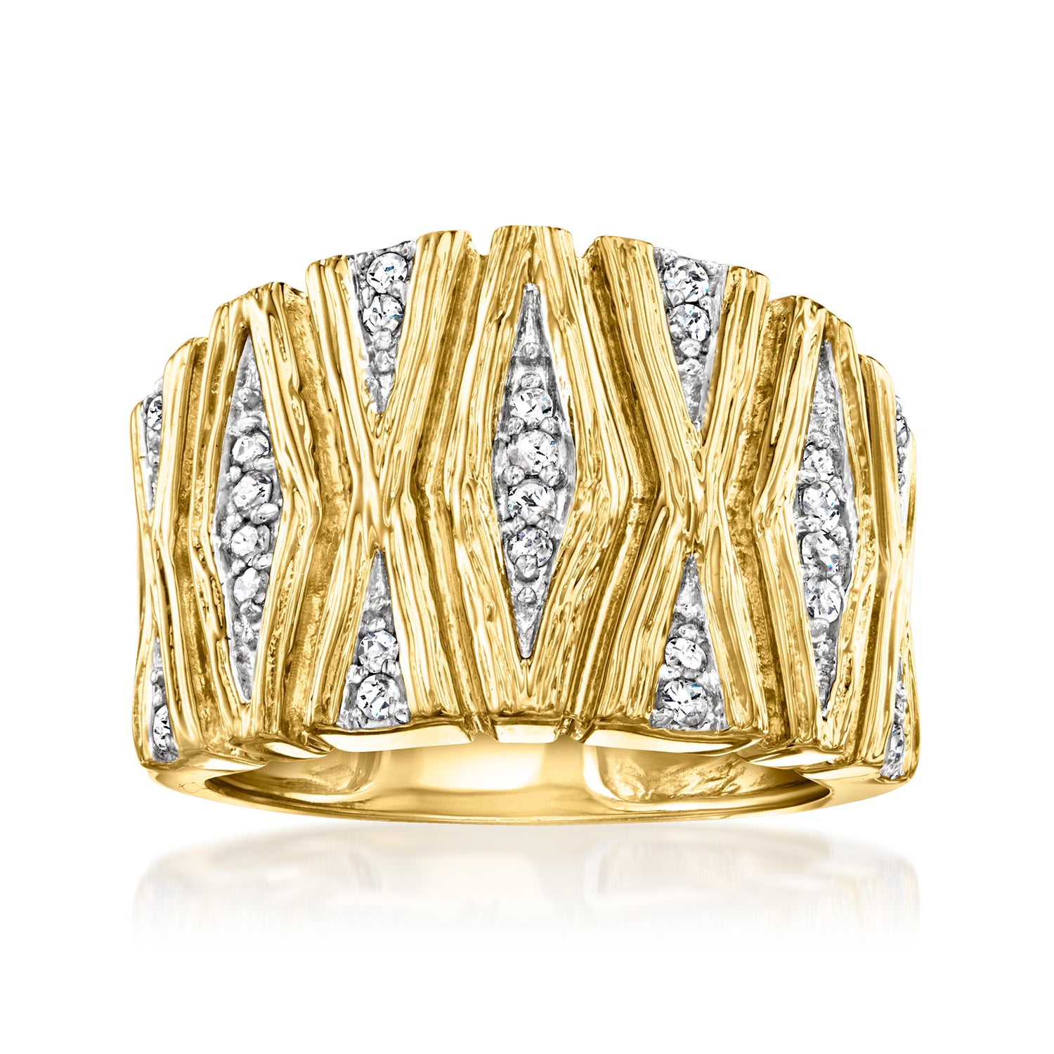 .25 ct. t.w. Diamond X-Pattern Ring in 18kt Gold Over Sterling