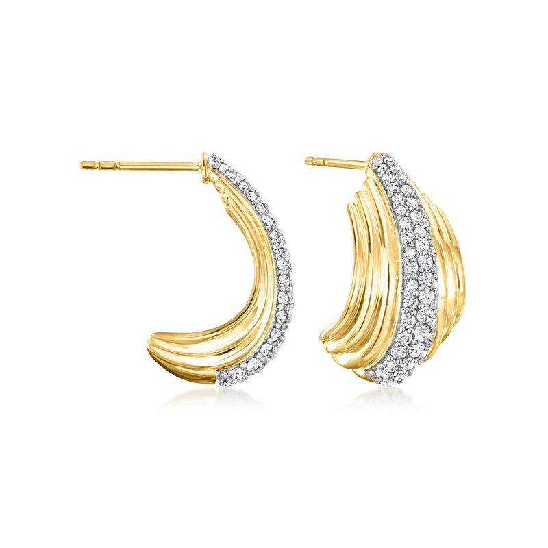 Gold-over-sterling J-hoop earrings with diamond accents