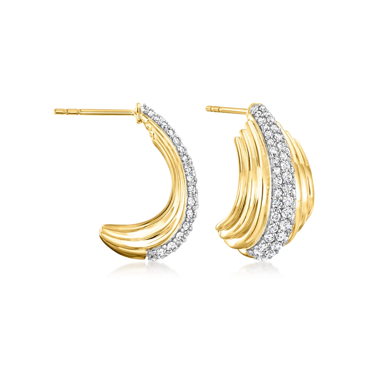 1.00 ct. t.w. Diamond J-Hoop Earrings in 18kt Gold Over Sterling