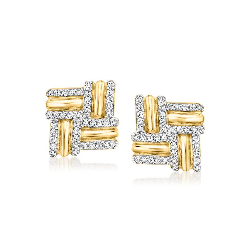 18kt gold over sterling diamond square-pattern stud earrings with post backs