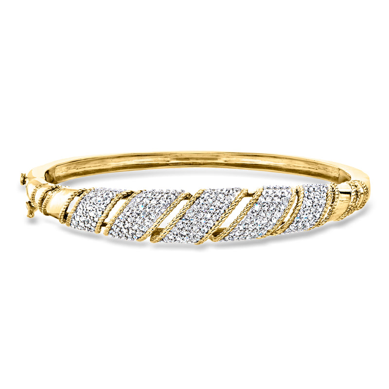 Diamond striped bangle bracelet in gold over sterling