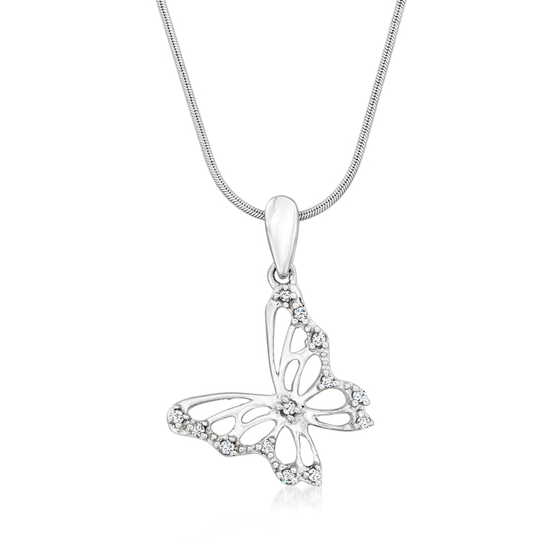 10kt white gold butterfly pendant necklace with diamond accents